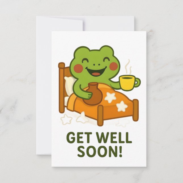 Get Well Soon Card - Sick Frog Tack Kort (Framsida)