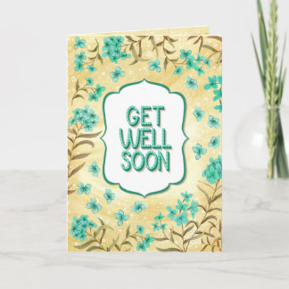 Get Well Soon Floral Yellow Teal Card Kort