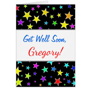 "Get Well Soon" + Fun, Colorful Stars Pattern Hälsningskort