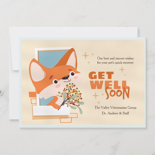 Get Well Soon Little Fox Card Inbjudningar (Framsida)