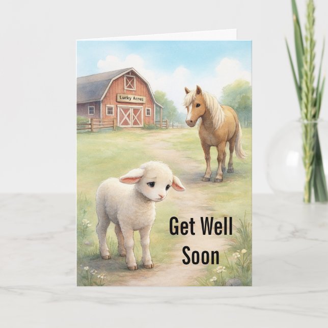 Get Well Soon sad Baby lamb  Helgkort (Framsida)