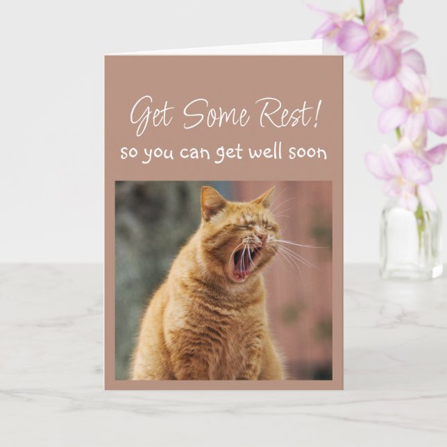 Get Well Soon Sleepy Yawning Cat Animal Fun Kort (Orkide)