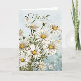 Get Well White Daisy Garden with Butterflies Kort