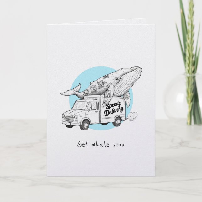 Get whale soon get well soon punny funny card kort (Framsida)