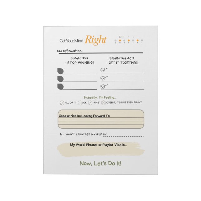 Get Your Mind RIGHT – 5-Minute Journal Notepad Anteckningsblock (Roterad)