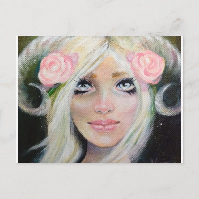 Getflicka ~ Blond flicka med gethorn Vykort (Framsida)