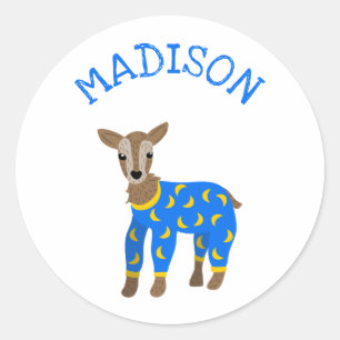 Getillustration med get i pyjamas, personlig runt klistermärke