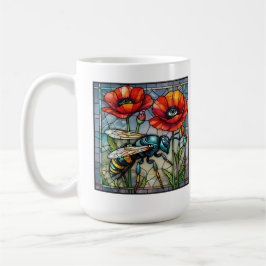 Geting horniss bi färgat glas livfull poppy blomma kaffemugg