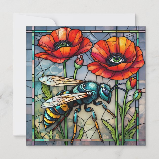 Geting horniss bin färgat glas vallmo blomma insek kort (Framsida)