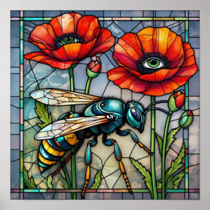 Geting horniss bin färgat glas vallmo blomma insek poster