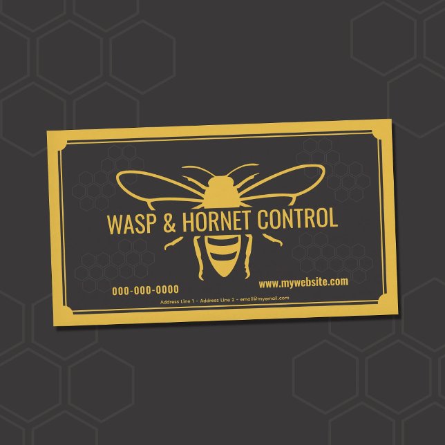Geting- och Bålgetingbekämpning - Gul & Svart - Bi Visitkort (Wasp & Hornet Control - Yellow & Black - Honeycomb Business Card)