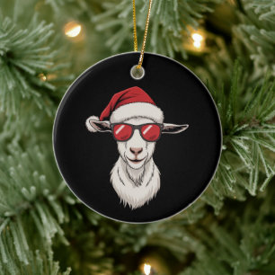 Geting Santa Hatt Rolig Söt Bondgård Djur Bonde Ju Julgransprydnad Keramik