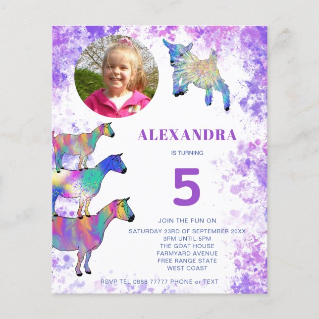 Getingar 5-års födelsedagsfoto Lila budget inbjuda Flygblad (Framsidan)
