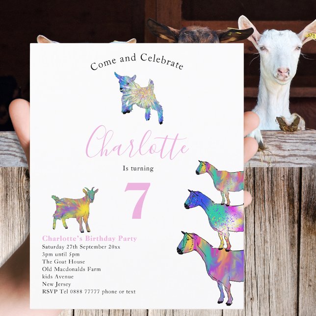 Getingtematisk födelsedagsfest budget (Goat themed 7th birthday party budget invitation watercolor farm animals )