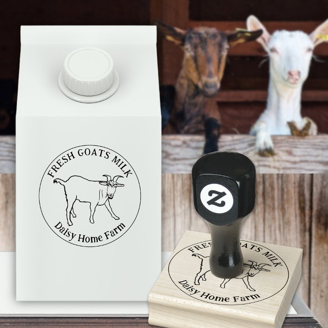 Getmjölksföretagets Namn Stämpel (Goats milk custom business ink rubber stamp with simple farm goat drawing and brand name)