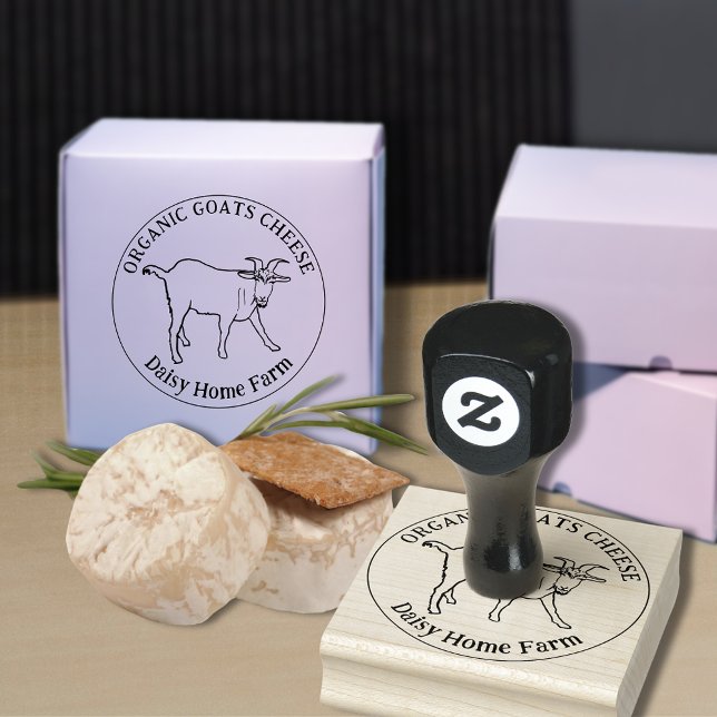 Getter Cheese Cute Animal Teckning Anpassningsbar  Stämpel (Goats cheese custom business ink rubber stamp with simple goat farm animal drawing)