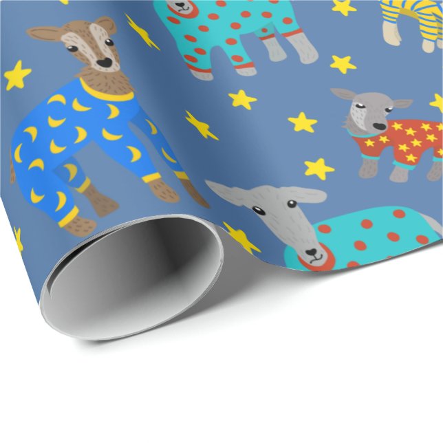 Getter i Pajamas med Stars Blue Patterned Presentpapper (Rullad Hörn)