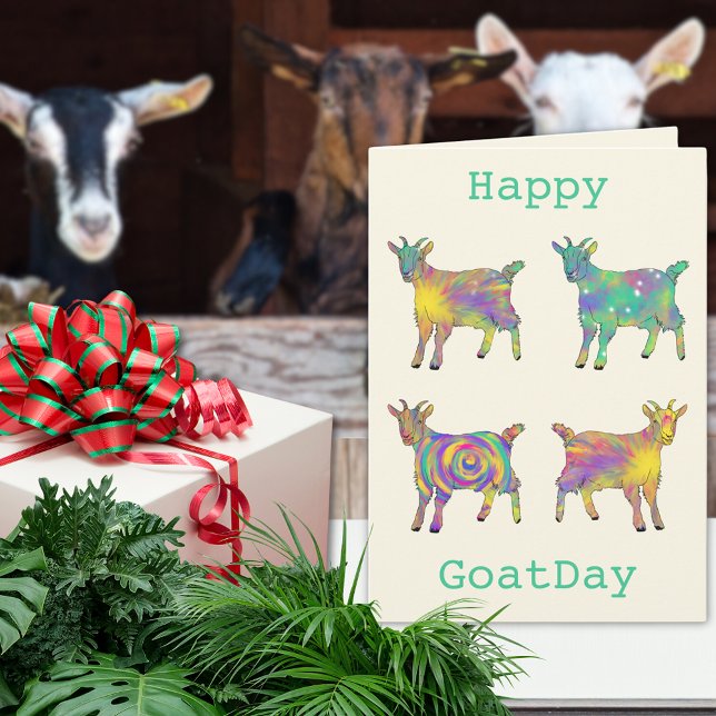 Getter Roligt Färgglatt Djur Konst Humor Födelseda Kort (Cute goats colorful farm animal art fun birthday greetings card)
