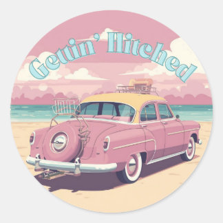 Gettin’ Hitched Design | Retro Tjejig Bil Runt Klistermärke