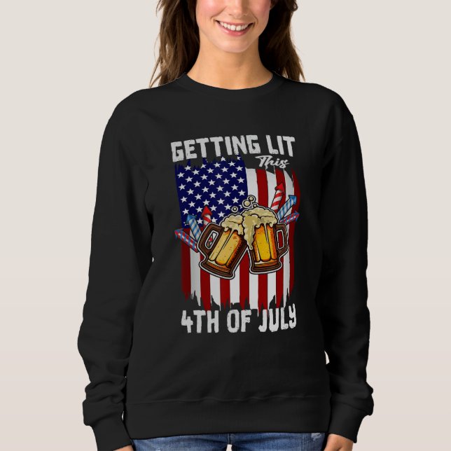 Getting Lit This 4th Of July Day Drinking US Flag  T Shirt (Framsida)