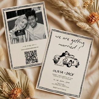 Getting Married Hand Drawn Photo QR Code Wedding Inbjudningar