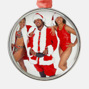 Getto Santa och hans älvor från huvan Julgransprydnad Metall