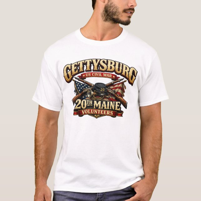 Gettysburg 20th Maine volontärer T Shirt (Framsida)