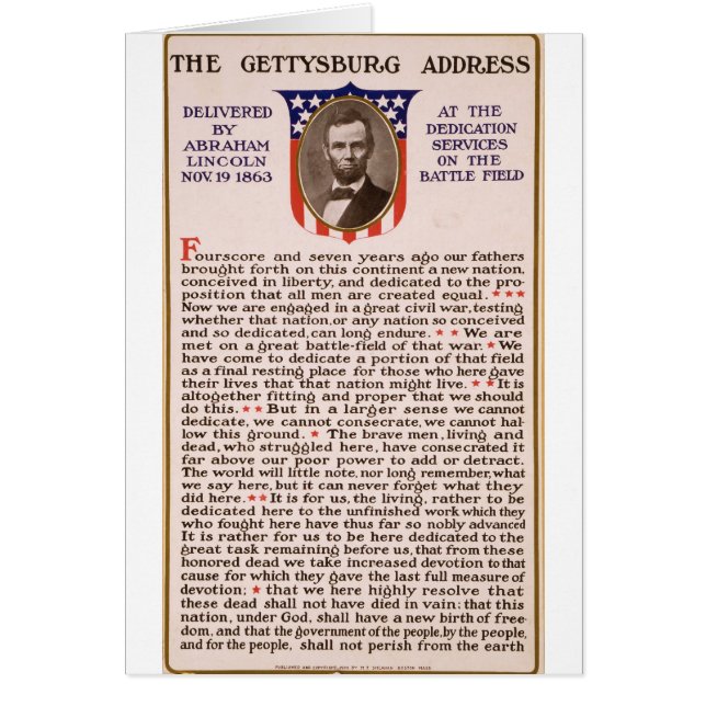 Gettysburg Adress av Abraham Lincoln 1863 Hälsningskort (Framsidan)