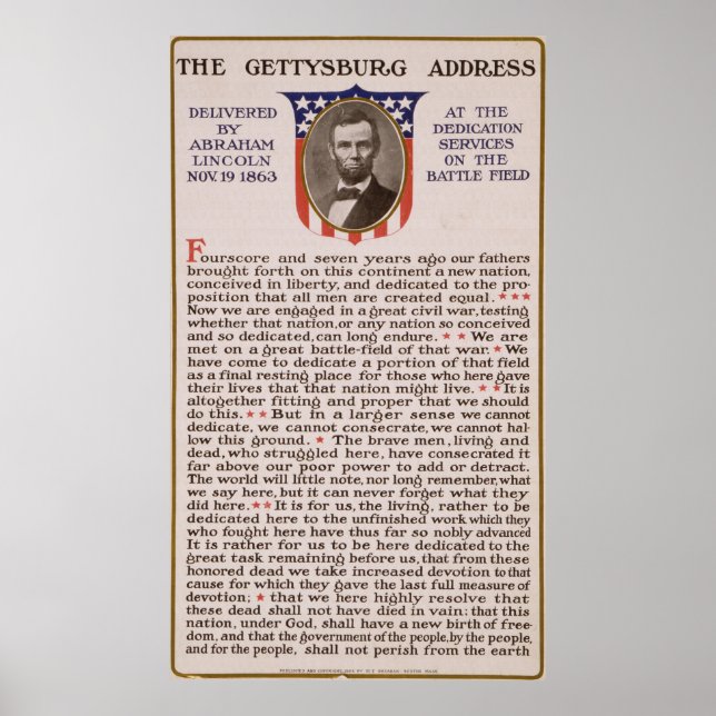 Gettysburg Adress av Abraham Lincoln 1863 Poster (Framsidan)
