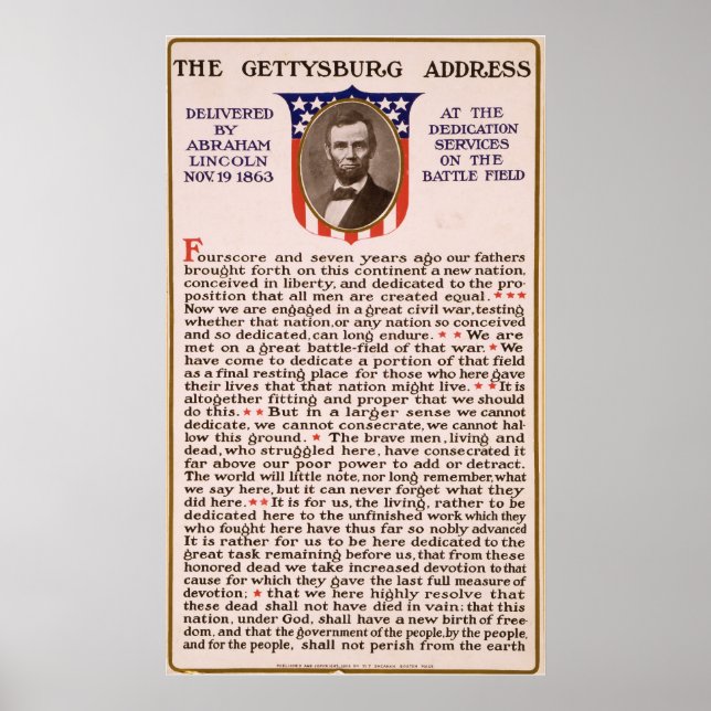 Gettysburg Adress av Abraham Lincoln 1863 Poster (Framsidan)