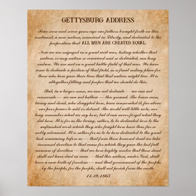 Gettysburg Adress av Abraham Lincoln Poster (Framsidan)