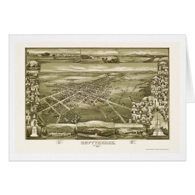 Gettysburg panorama- karta för PA - 1888 Hälsningskort (Framsidan Horizontal)