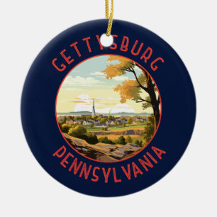 Gettysburg Pennsylvania Retro Distress Circle Julgransprydnad Keramik