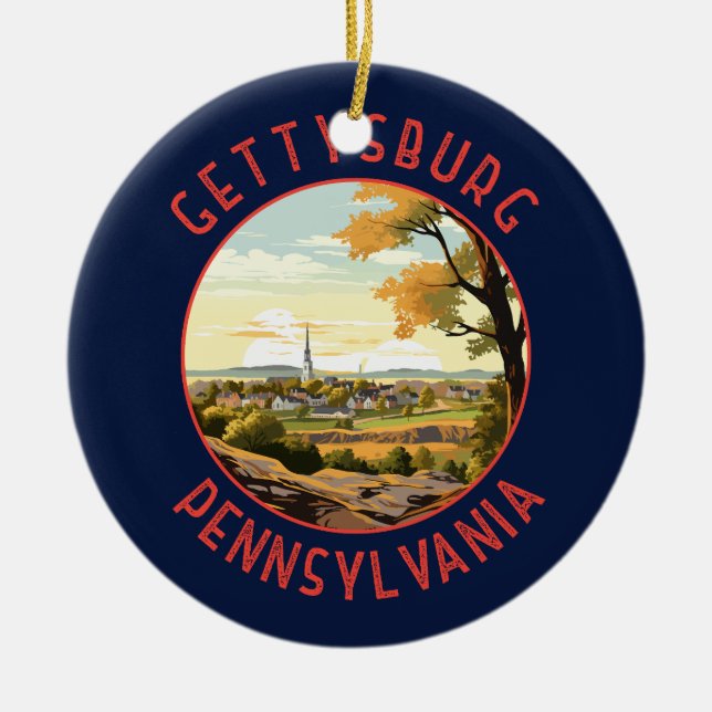 Gettysburg Pennsylvania Retro Distress Circle Julgransprydnad Keramik (Framsidan)