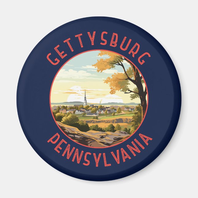 Gettysburg Pennsylvania Retro Distress Circle Magnet (Framsidan)
