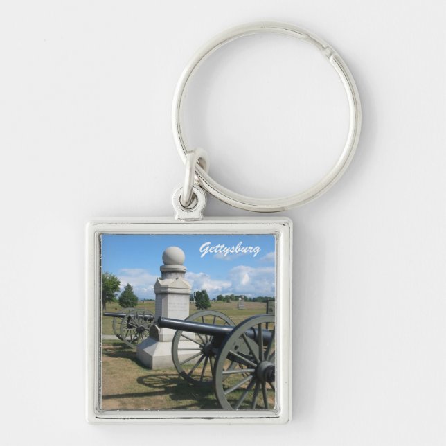 Gettysburg slagfältkanon Keychain Fyrkantig Silverfärgad Nyckelring (Framsidan)