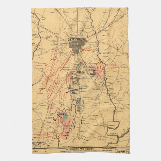 Gettysburg & Vicinity Troop Positions 3 juli 1863 Kökshandduk (Vertikal)