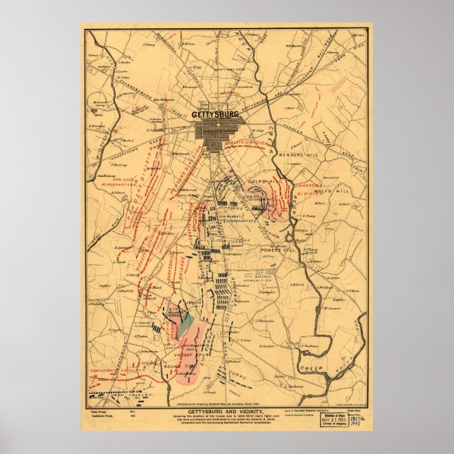 Gettysburg & Vicinity Troop Positions juli 3 1863 Poster (Framsidan)