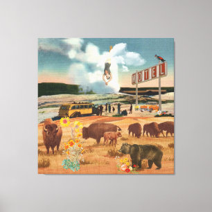 Geyser Tour med Buffalo och Bear Surreal Collage Canvastryck