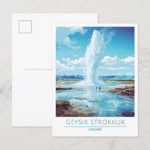 Geysir Strokkur Island Vintage resor Vykort