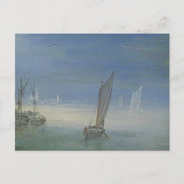 Gezicht op een dorp aan een rivier vykort (Framsida)