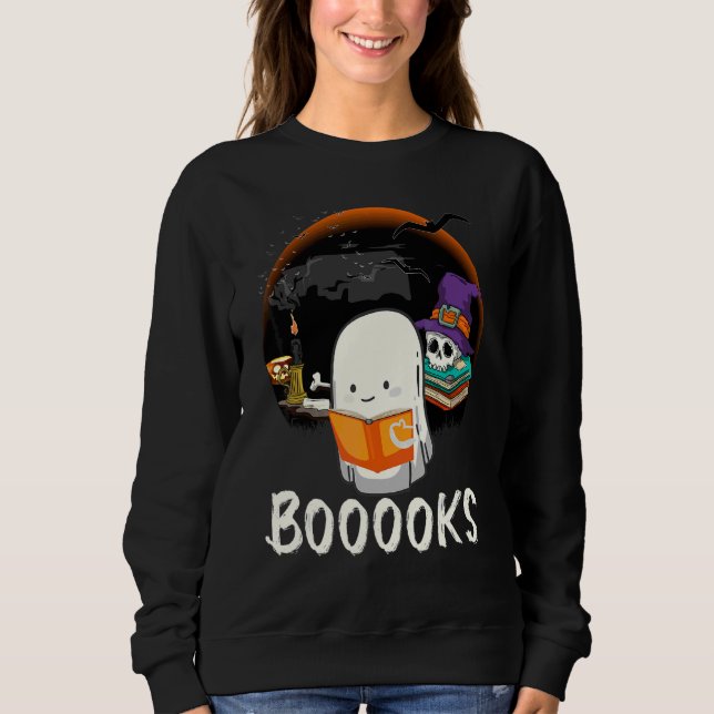 Gfhost Bok Boo Läsning Booooks Halloween Bibliotek T Shirt (Framsida)