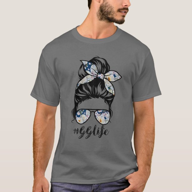 GG Life Messy Hair Bun Blommigt Women Mors dag T Shirt (Framsida)