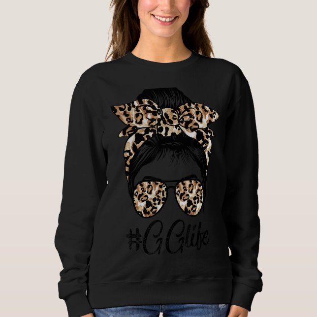 Gg Life Messy Hair Bun Leopard Women Mors dag T Shirt (Framsida)