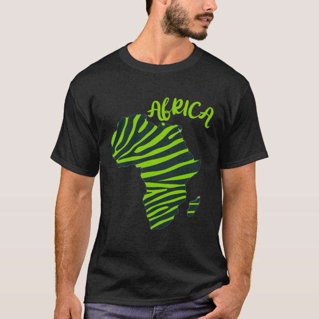 GGT Zebra Green Striped Continent Africa T Shirt (Framsida)