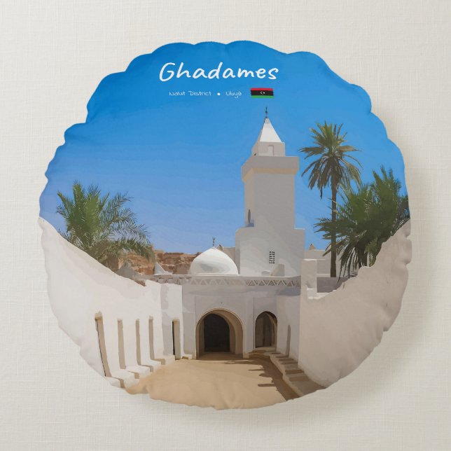 Ghadames, Libyen - Vit moské Rund Kudde (Framsidan)