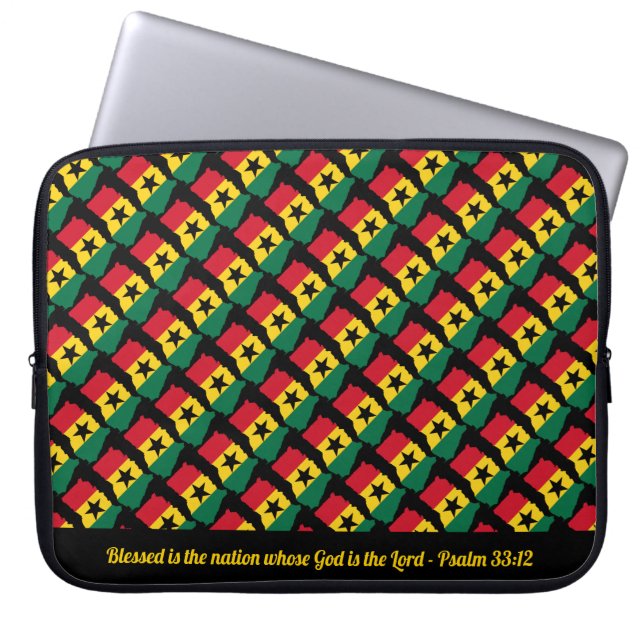 GHANA Anpassningsbar Scripture Blad Nation Black L Laptop Fodral (Framsidan)
