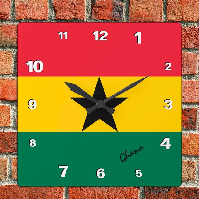Ghana Clock, patriotiskt hem, Ghanaian Flagga Fyrkantig Klocka (Skapare uppladdad)