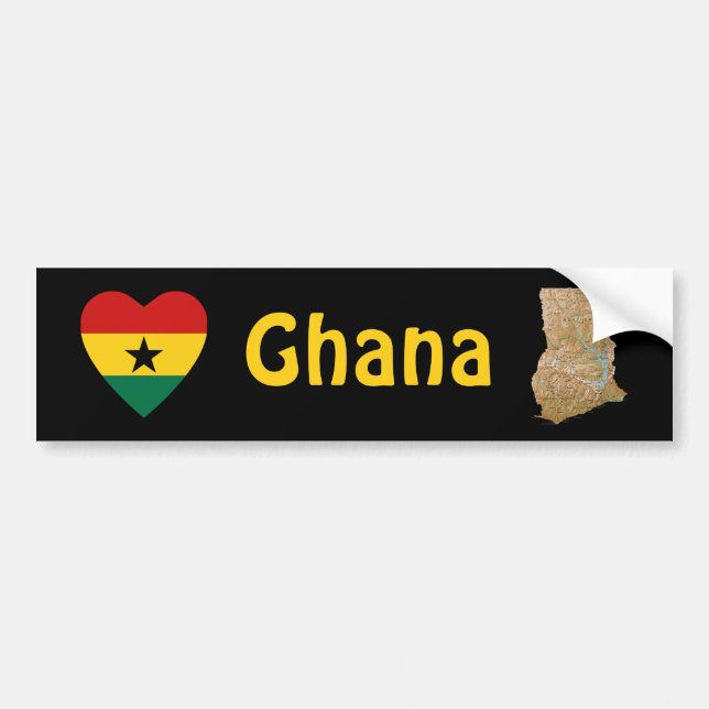 Ghana Flagga Heart + Karta Bumper Sticker Bildekal (Framsidan)