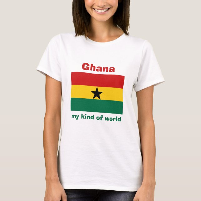 Ghana Flagga + Karta + Text T-Shirt (Framsida)